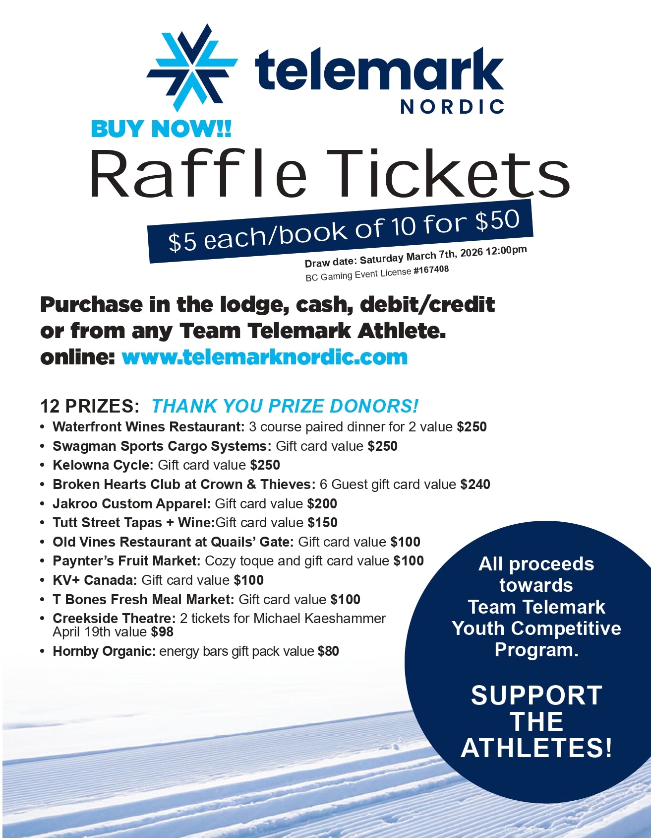 Raffle Tickets to Support the Telemark Youth Competitive Program $5ea
